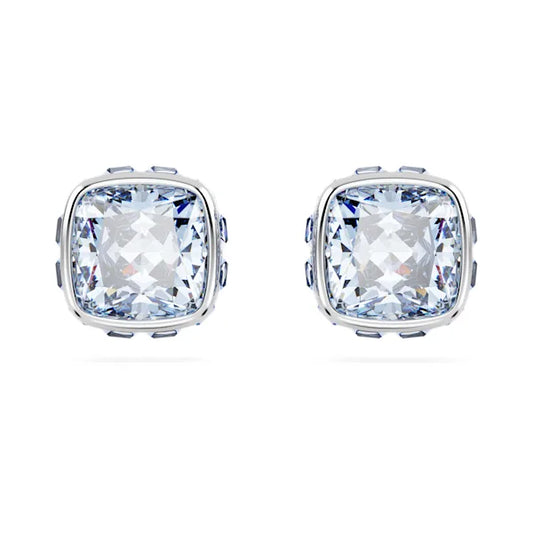 Swarovski Birthstone stud earrings Square cut, March, Blue, Rhodium plated 5660800