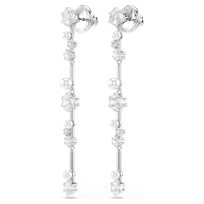 Swarovski Constella Drop Earrings Crystal Pearl, Round Cuts, White, Rhodium Plated 5705614