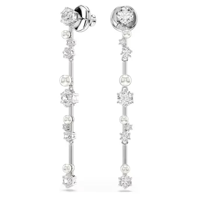 Swarovski Constella Drop Earrings Crystal Pearl, Round Cuts, White, Rhodium Plated 5705614