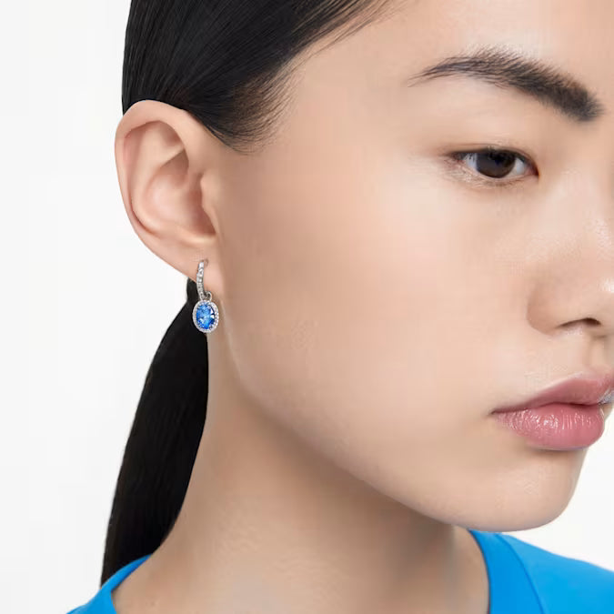 Swarovski Constella Drop Earrings Oval Cut, Blue, Rhodium Plated 5671817