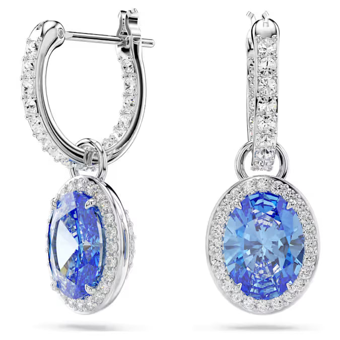 Swarovski Constella Drop Earrings Oval Cut, Blue, Rhodium Plated 5671817