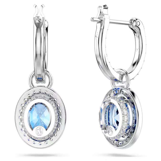 Swarovski Constella Drop Earrings Oval Cut, Blue, Rhodium Plated 5671817