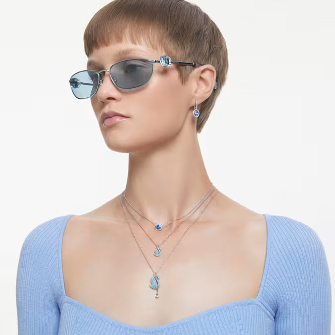 Swarovski Constella Drop Earrings Oval Cut, Blue, Rhodium Plated 5671817