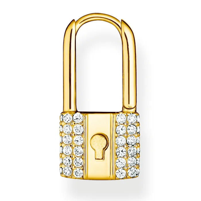 Thomas Sabo Sterling Silver Gold Plated Single Love Lock Hoop Earring With White Zirconia Stones CR680-414-14