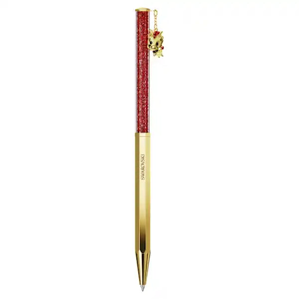 Swarovski Crystalline Dragon and Phoenix ballpoint pen Octagon shape, Dragon, Red, Gold-tone plated 5677125