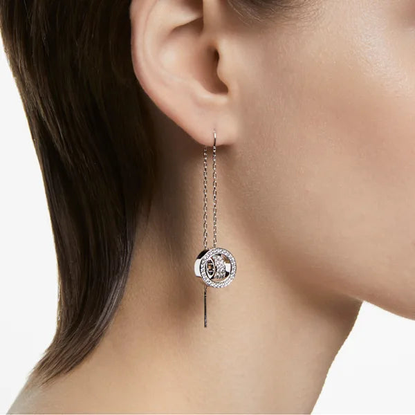 Swarovski Dextera drop earrings Long, White, Rhodium plated 5636435