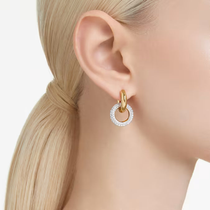 Swarovski Dextera Hoop Earrings Asymmetrical Design, Interlocking Loop, White, Gold-Tone Plated 5668818