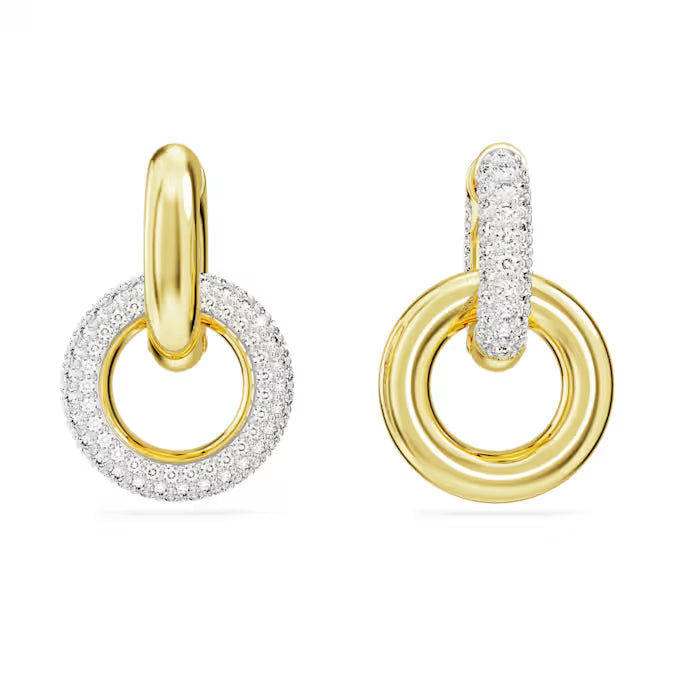 Swarovski Dextera Hoop Earrings Asymmetrical Design, Interlocking Loop, White, Gold-Tone Plated 5668818