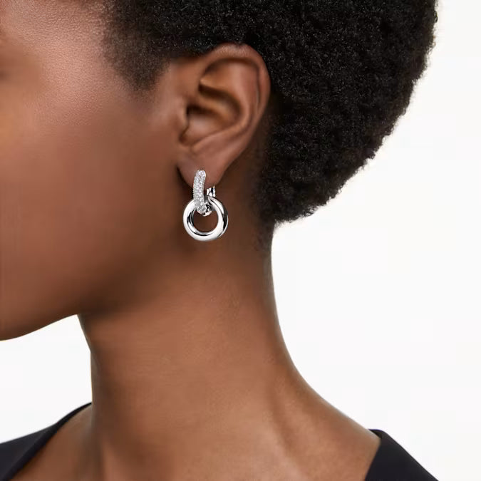Swarovski Dextera Hoop Earrings Asymmetrical Design, Interlocking Loop, White Rhodium Plated 5671807