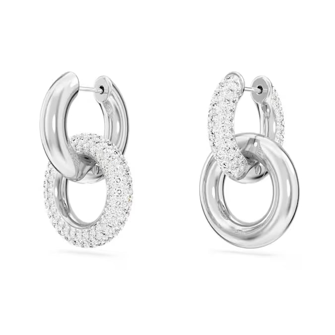 Swarovski Dextera Hoop Earrings Asymmetrical Design, Interlocking Loop, White Rhodium Plated 5671807