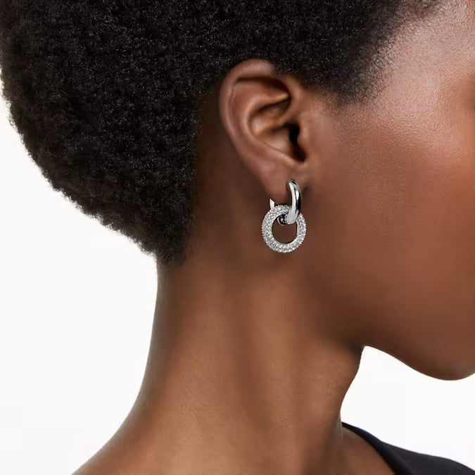 Swarovski Dextera Hoop Earrings Asymmetrical Design, Interlocking Loop, White Rhodium Plated 5671807