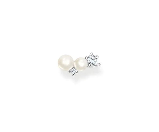 Thomas Sabo Sterling Silver Ear Climber Earrings With White Zirconia Stones Freshwater Pearl H2211-167-14