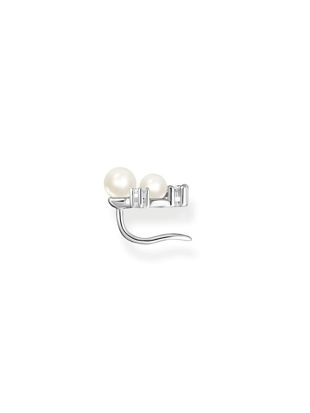 Thomas Sabo Sterling Silver Ear Climber Earrings With White Zirconia Stones Freshwater Pearl H2211-167-14