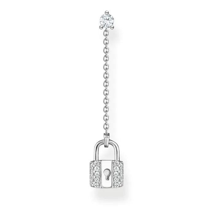 Thomas Sabo Sterling Silver Single Love Lock Drop Earring With White Zirconia Stones H2213-051-14