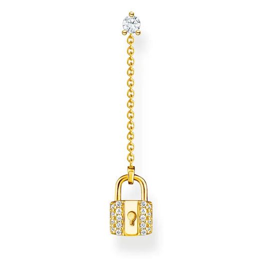 Thomas Sabo Sterling Silver Gold Plated Single Love Lock Drop Earring With White Zirconia Stones H2213-414-14