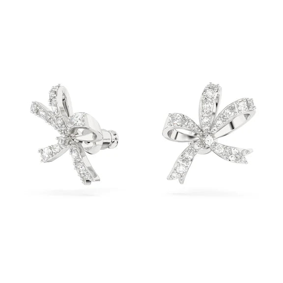 Swarovski Hyperbola stud earrings Bow, Small, White, Rhodium plated 5647579