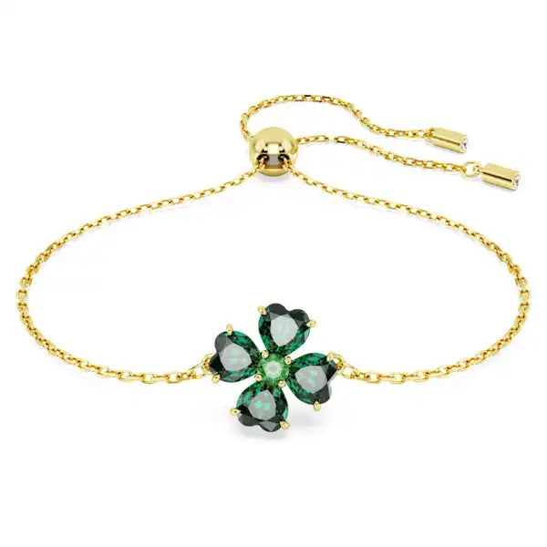 Swarovski Idyllia bracelet Mixed cuts, Clover, Green, Gold-tone plated 5666585