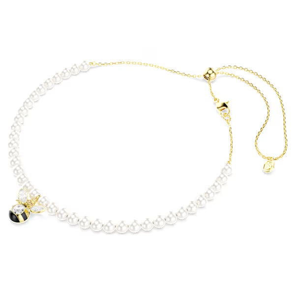 Swarovski Idyllia Choker Crystal Pearl, Mixed Cuts, Bee, White, 18k Gold-Plated Finish 5742677