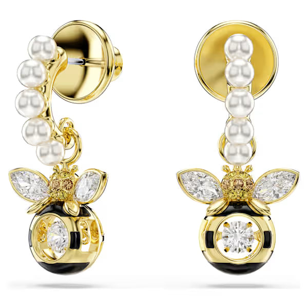 Swarovski Idyllia Drop Earrings Crystal Pearl, Mixed Cuts, Bee, Multicoloured, 18k gold-Plated finish 5742678