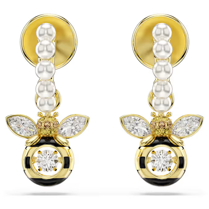Swarovski Idyllia Drop Earrings Crystal Pearl, Mixed Cuts, Bee, Multicoloured, 18k gold-Plated finish 5742678