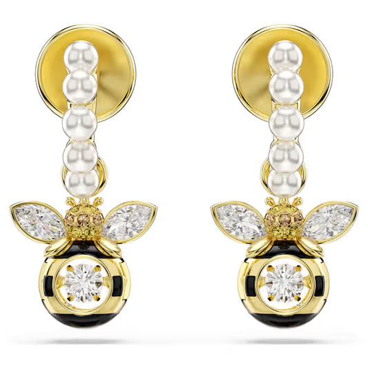 Swarovski Idyllia Drop Earrings Crystal Pearl, Mixed Cuts, Bee, Multicoloured, 18k gold-Plated finish 5742678