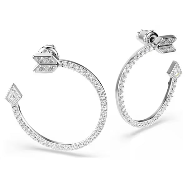 Swarovski Idyllia Hoop Earrings Mixed Cuts, Arrow, White, Rhodium Plated 5741522