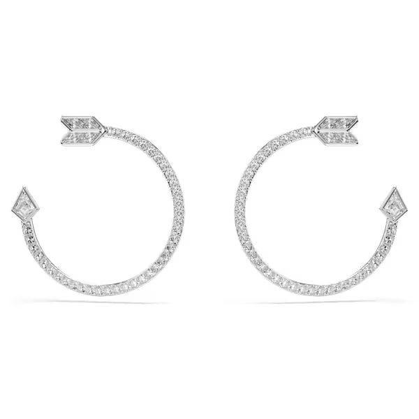 Swarovski Idyllia Hoop Earrings Mixed Cuts, Arrow, White, Rhodium Plated 5741522