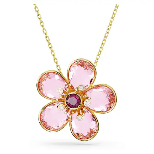 Swarovski Idyllia pendant Flower, Small, Pink, Gold-tone plated 5657875