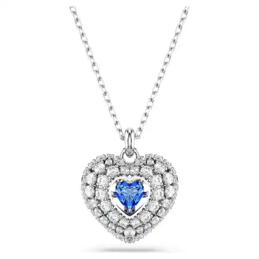 Swarovski Idyllia pendant Heart, Blue, Rhodium plated 5680403