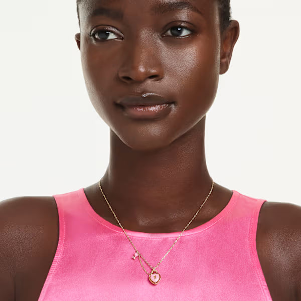 Swarovski Necklace Idyllia Pendant Mixed Cuts, Heart, Key, Pink, 18k gold-Plated finish 5737288