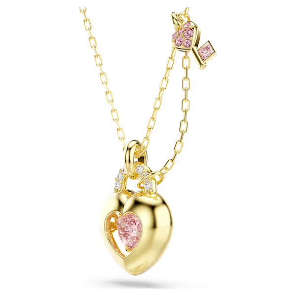 Swarovski Necklace Idyllia Pendant Mixed Cuts, Heart, Key, Pink, 18k gold-Plated finish 5737288