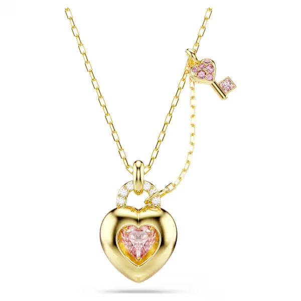 Swarovski Necklace Idyllia Pendant Mixed Cuts, Heart, Key, Pink, 18k gold-Plated finish 5737288