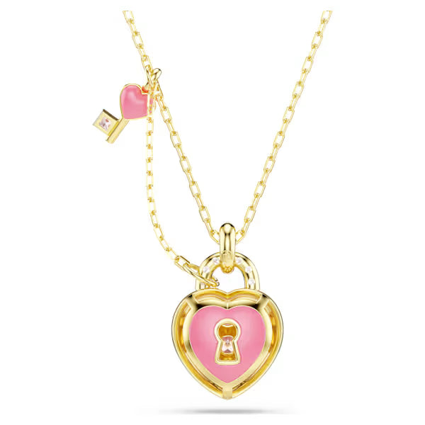 Swarovski Necklace Idyllia Pendant Mixed Cuts, Heart, Key, Pink, 18k gold-Plated finish 5737288