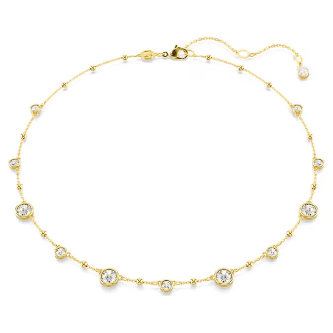 Swarovski Imber necklace Round cut, Scattered design, White, Gold-tone plated 5680090