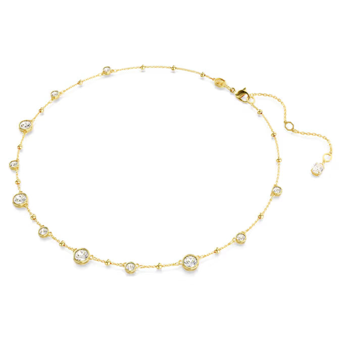 Swarovski Imber necklace Round cut, Scattered design, White, Gold-tone plated 5680090