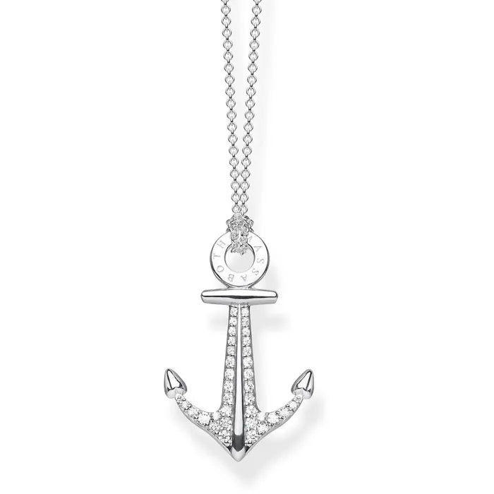 Thomas Sabo Silver Stone Set Anchor Necklace KE1852-051-14-l45v