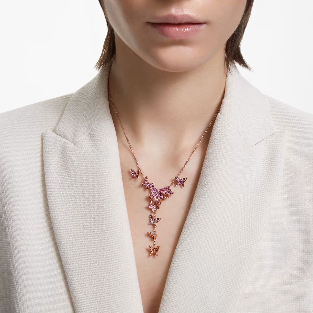 Swarovski Lilia Y necklace Butterfly, Pink, Rose gold-tone plated 5636420