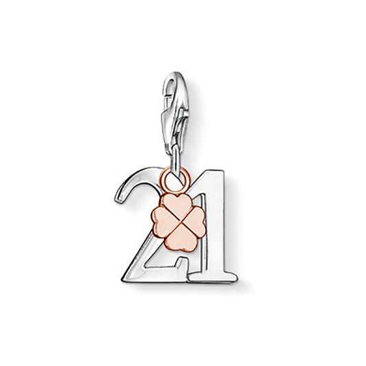 Thomas Sabo Silver Lucky Number 21 Charm with 18k Rosegold plated Cloverleaf 0939-415-12