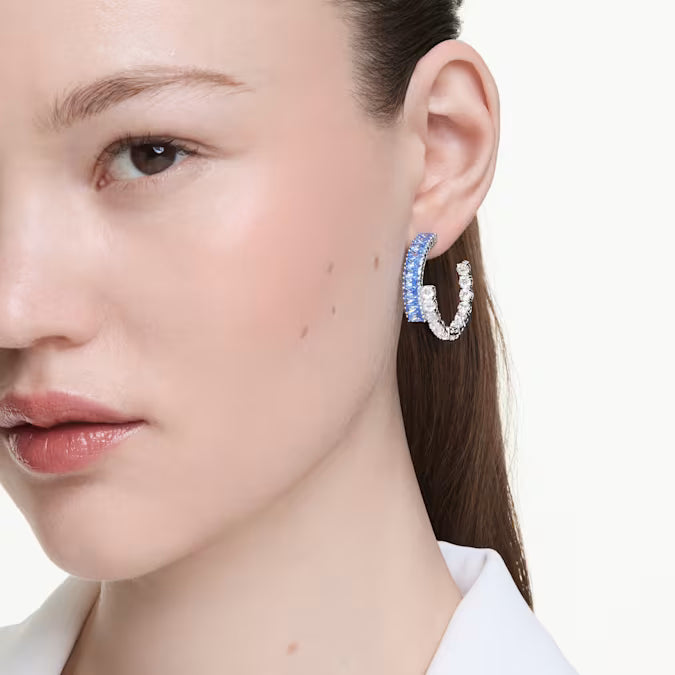 Swarovski Matrix Hoop Earrings Mixed Cuts, Blue, Rhodium Plated 5722459