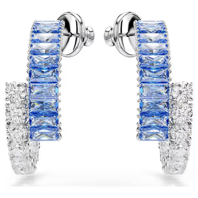 Swarovski Matrix Hoop Earrings Mixed Cuts, Blue, Rhodium Plated 5722459