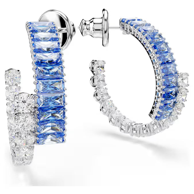 Swarovski Matrix Hoop Earrings Mixed Cuts, Blue, Rhodium Plated 5722459