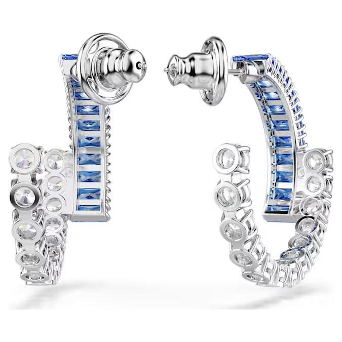Swarovski Matrix Hoop Earrings Mixed Cuts, Blue, Rhodium Plated 5722459