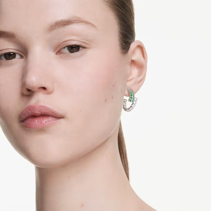 Swarovski Matrix Hoop Earrings Mixed Cuts, Green, Rhodium Plated 5732264