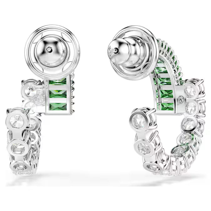 Swarovski Matrix Hoop Earrings Mixed Cuts, Green, Rhodium Plated 5732264