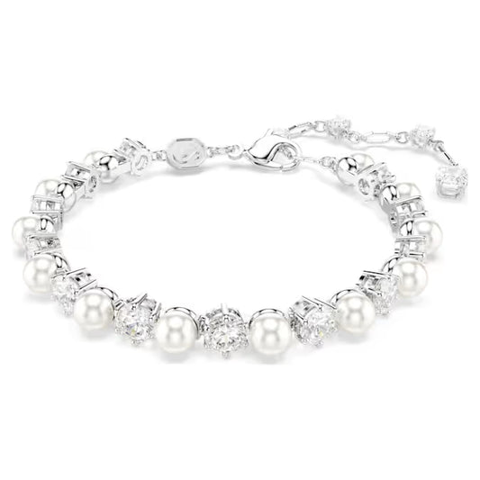 Swarovski Matrix Tennis Bracelet Crystal Pearl, Round Cut, White, Rhodium Plated 5689625
