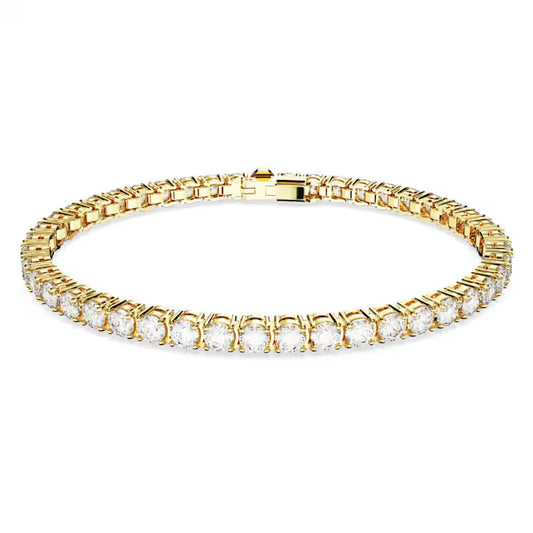 Swarovski Matrix Tennis Bracelet Round Cut, White, Gold-Tone Plated 5657664, 5657662