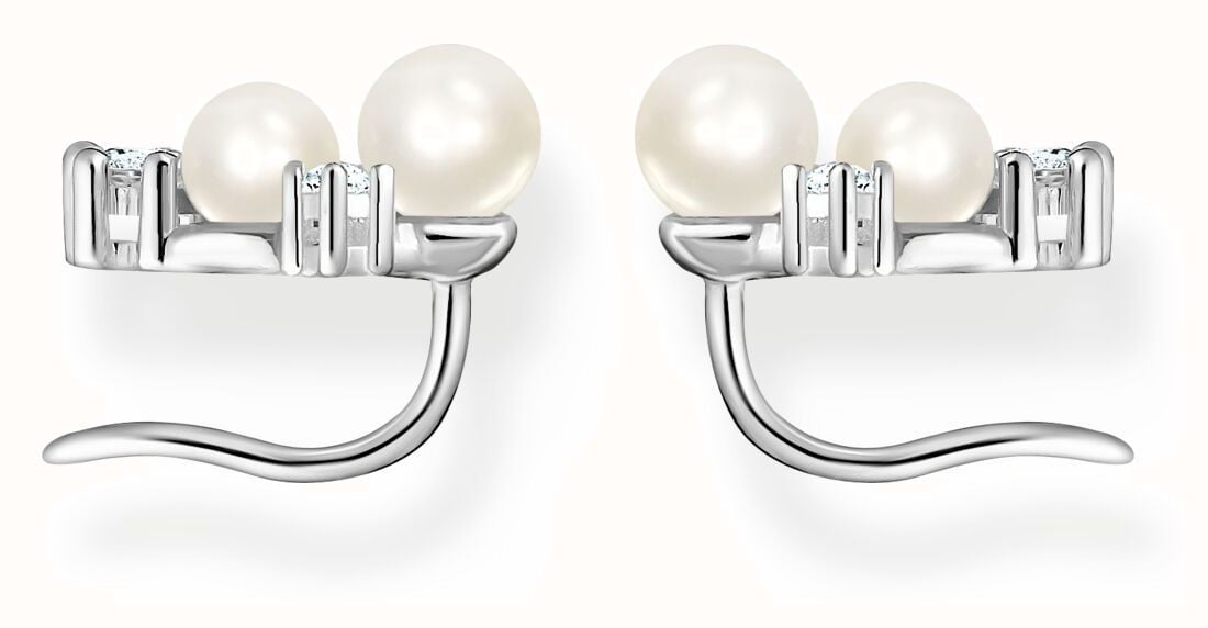 Thomas Sabo Sterling Silver Ear Climber Earrings With White Zirconia Stones Freshwater Pearl H2211-167-14