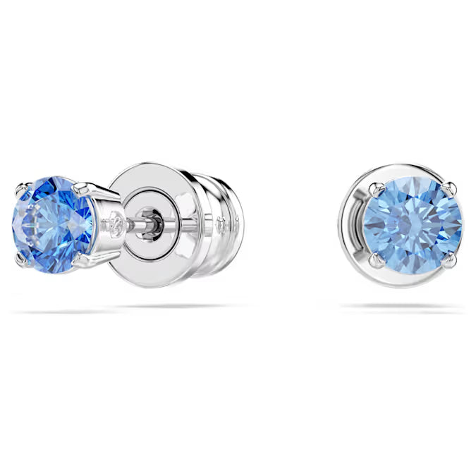 Swarovski Stilla Attract Stud Earrings Round Cut, Blue, Rhodium Plated 5734250