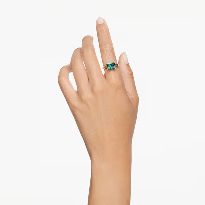 Swarovski Stilla Cocktail Ring Rectangular Cut, Green, Gold-Tone Plated 5677140, 5677150, 5677147