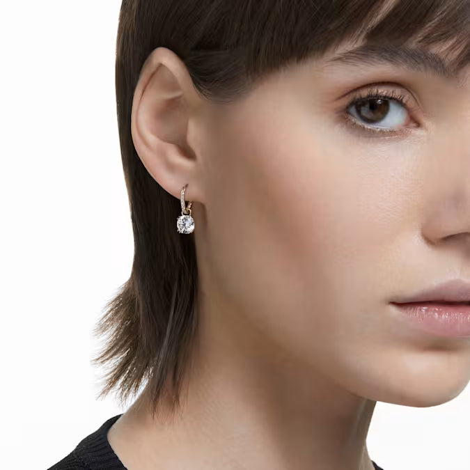 Swarovski Stilla Drop Earrings Round Cut, White, Gold-Tone Plated 5638802